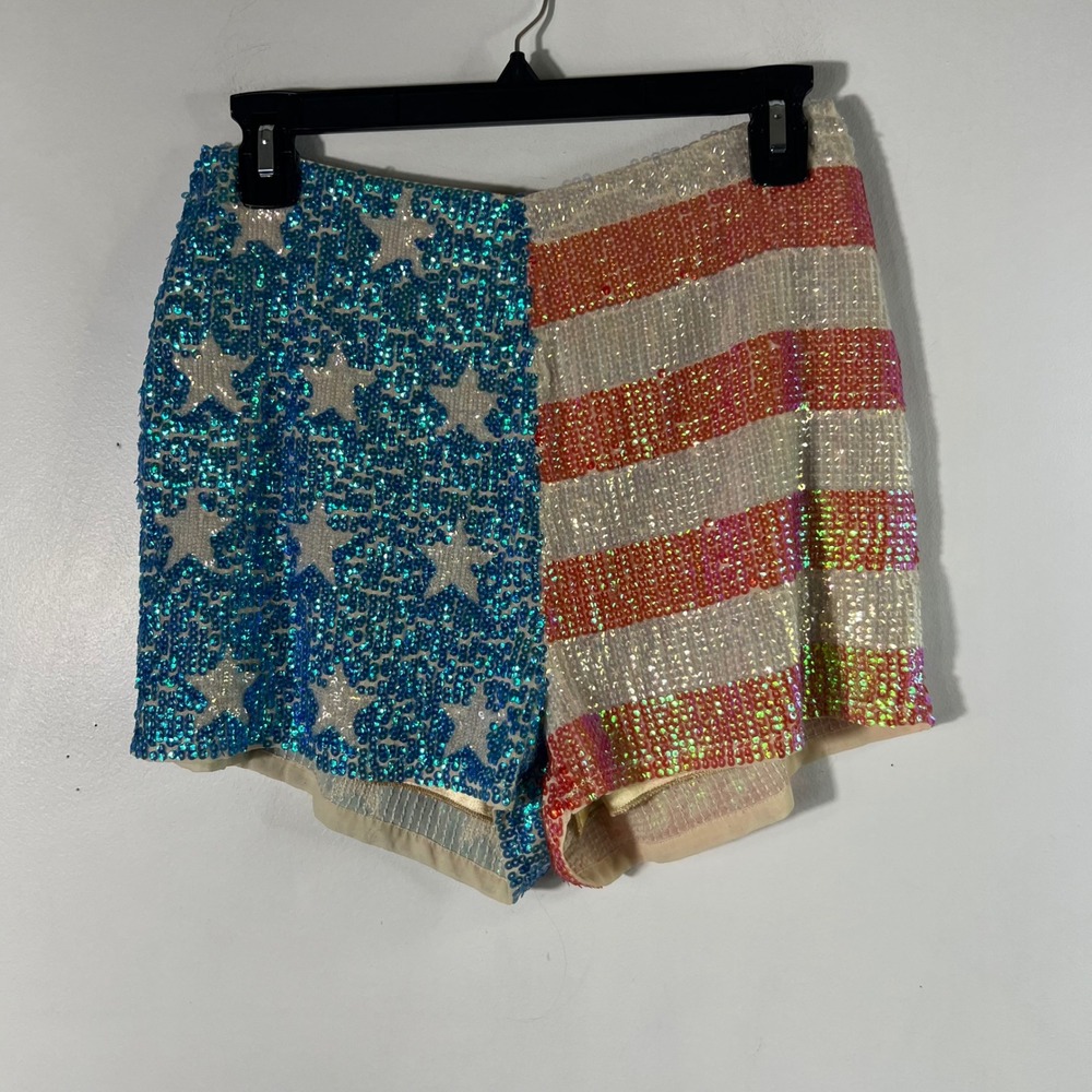 WildFox White Label Sequined American Flag Shortie Shorts Hot Pants RWB 26" Zip